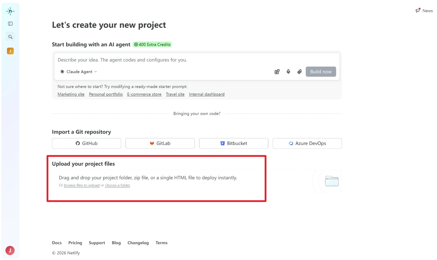 Drag and drop your site folder here