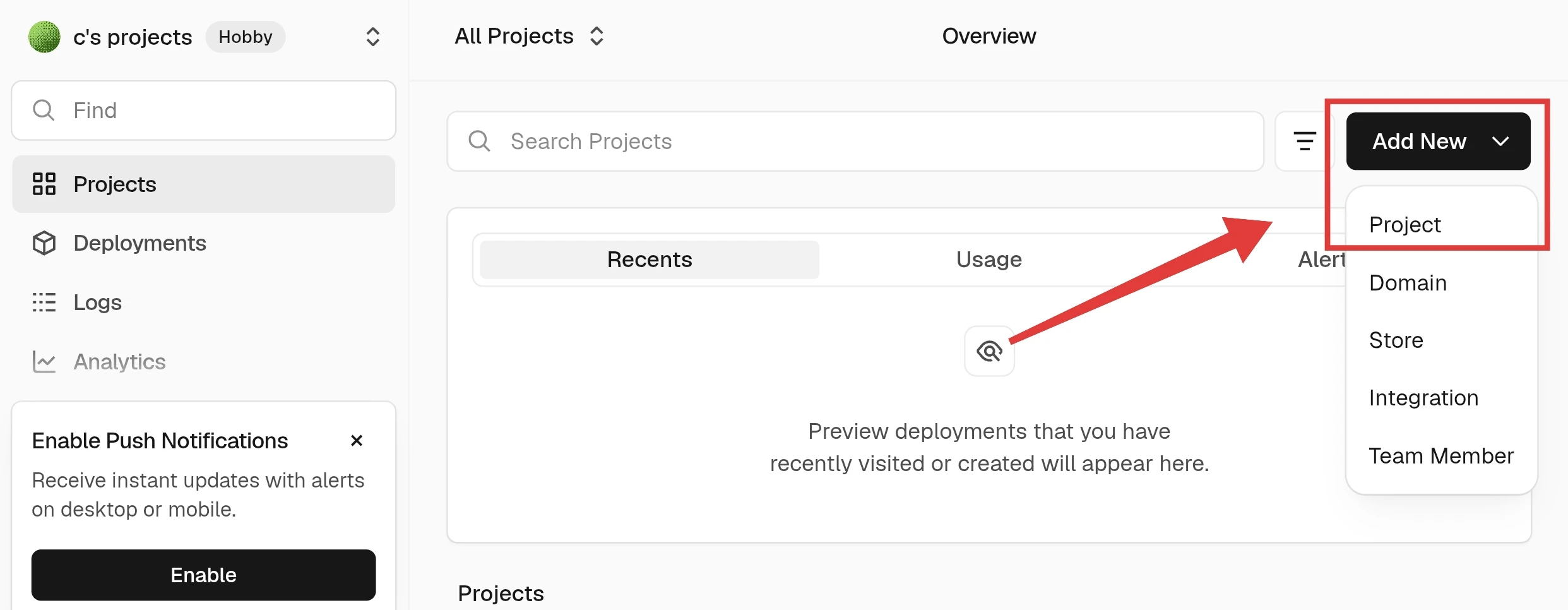 “Add New…” → “Project”