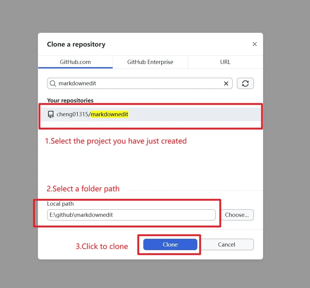 Select the project you just created and clone it to your local machine.