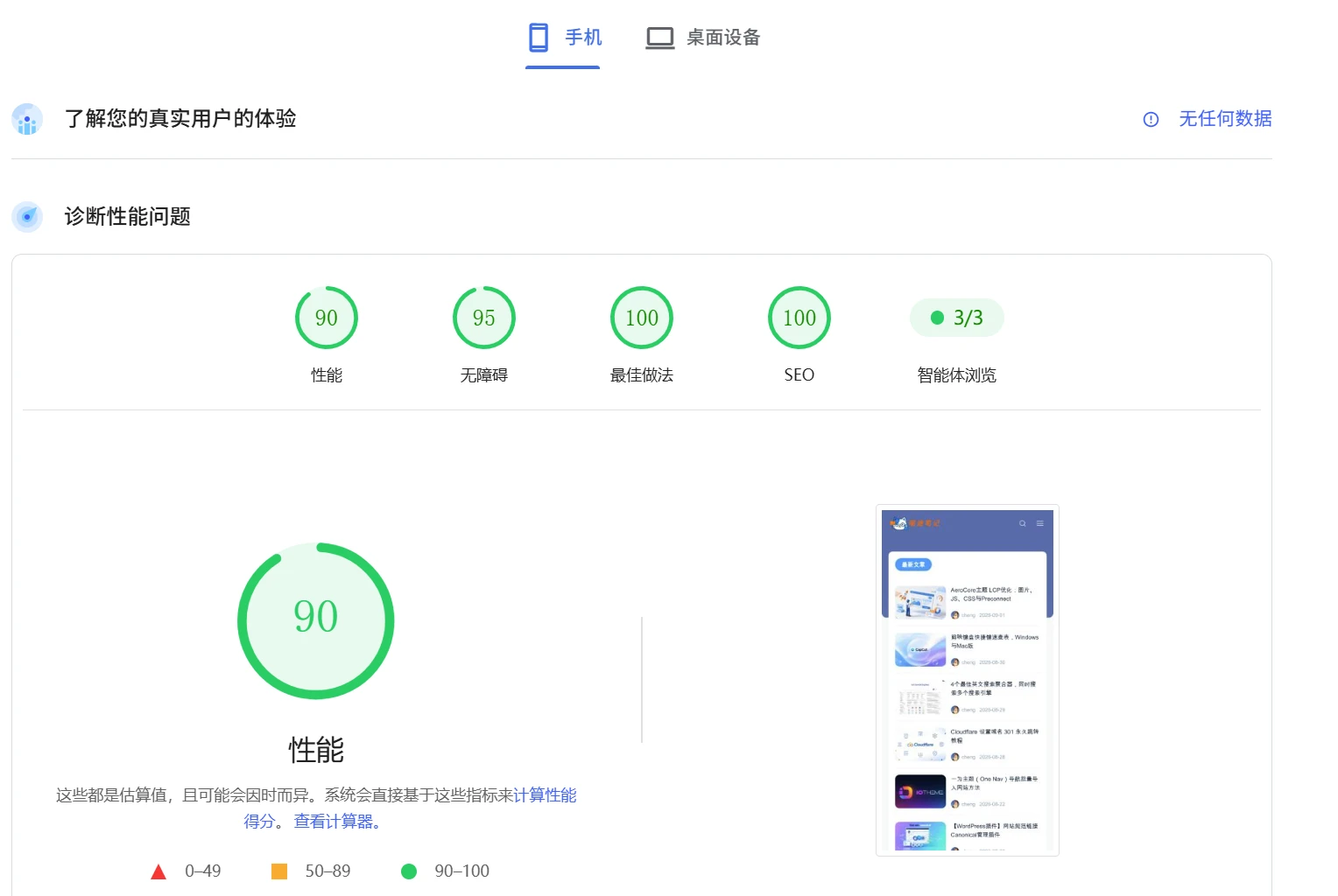 PageSpeed Insights的测试效果-手机