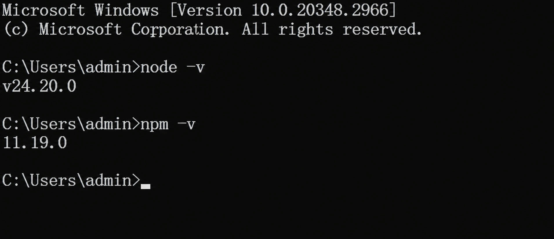 在CMD中运行node -v和npm -v命令检查版本